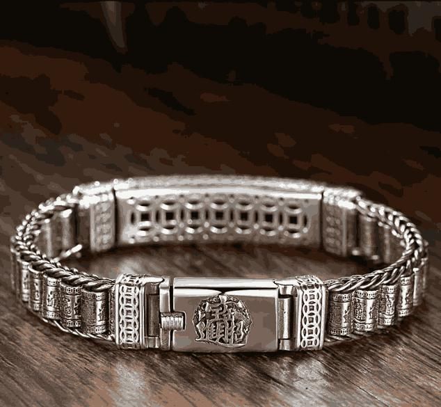 Buddhist Prayer Silver Wheel Bracelet