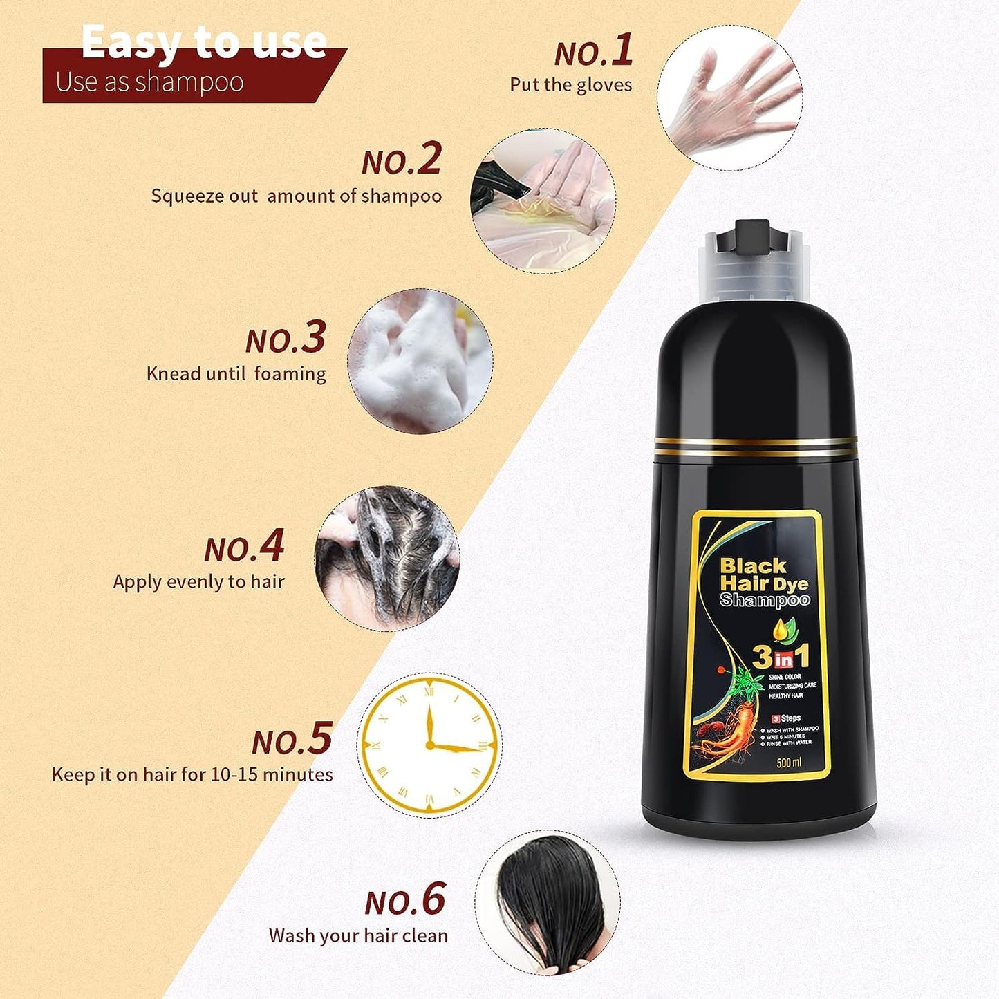 BLACK HAIR DYE SHAMPOO 3-IN-1 (NO SIDE EFFECT) - 🔥Buy 1 Get 1 Free 🔥